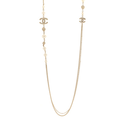 Chanel Pearl Crystal CC Long Necklace Gold 1 of 7
