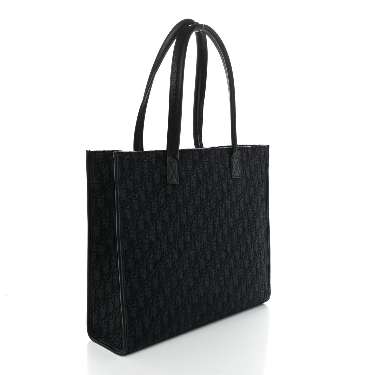 Grained Calfskin Oblique Jacquard Safari Tote  Black