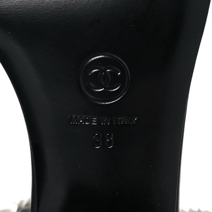 Chanel Lambskin Pearl Toe Ring Slingback Sandals 38 Black 6 of 7