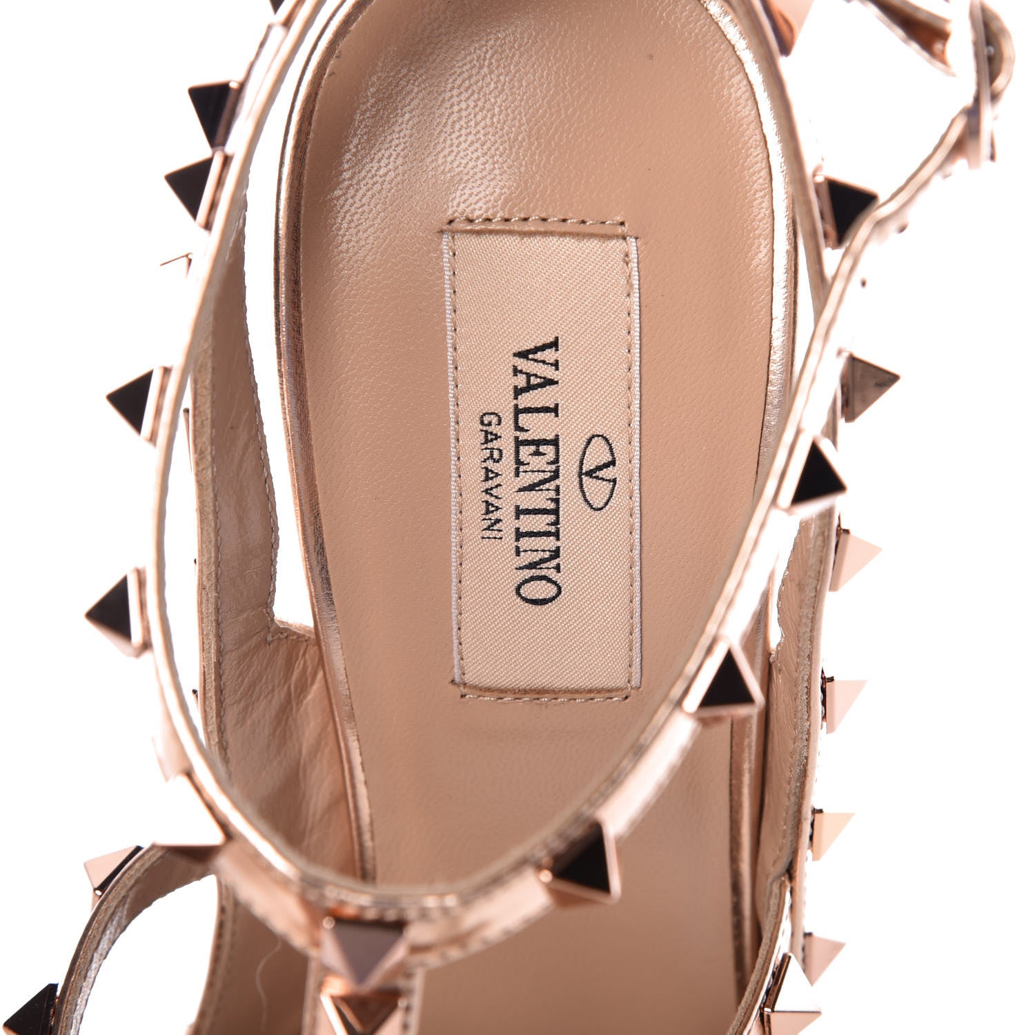 Valentino Garavani Metallic Pebbled Calfskin Rockstud Ankle Strap 100mm Pumps 40 Rame 7 of 8