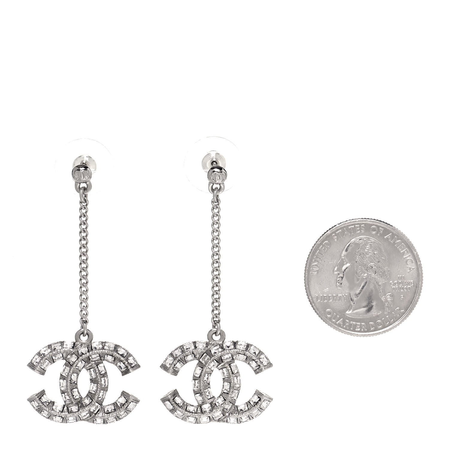 Chanel Baguette Crystal CC Drop Earrings Silver 2 of 4