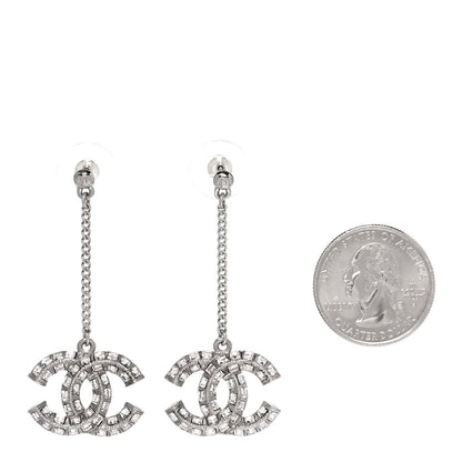 Chanel Baguette Crystal CC Drop Earrings Silver 2 of 4