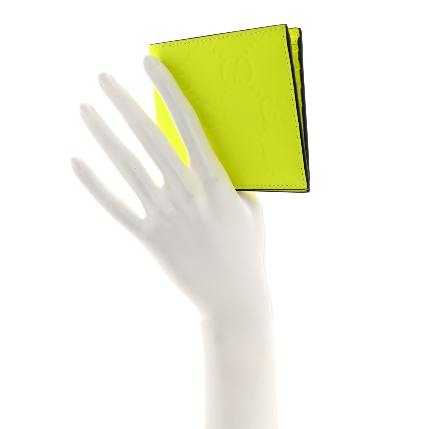 Rubber Effect GG Embossed Bi-Fold Wallet Fluorescent Yellow