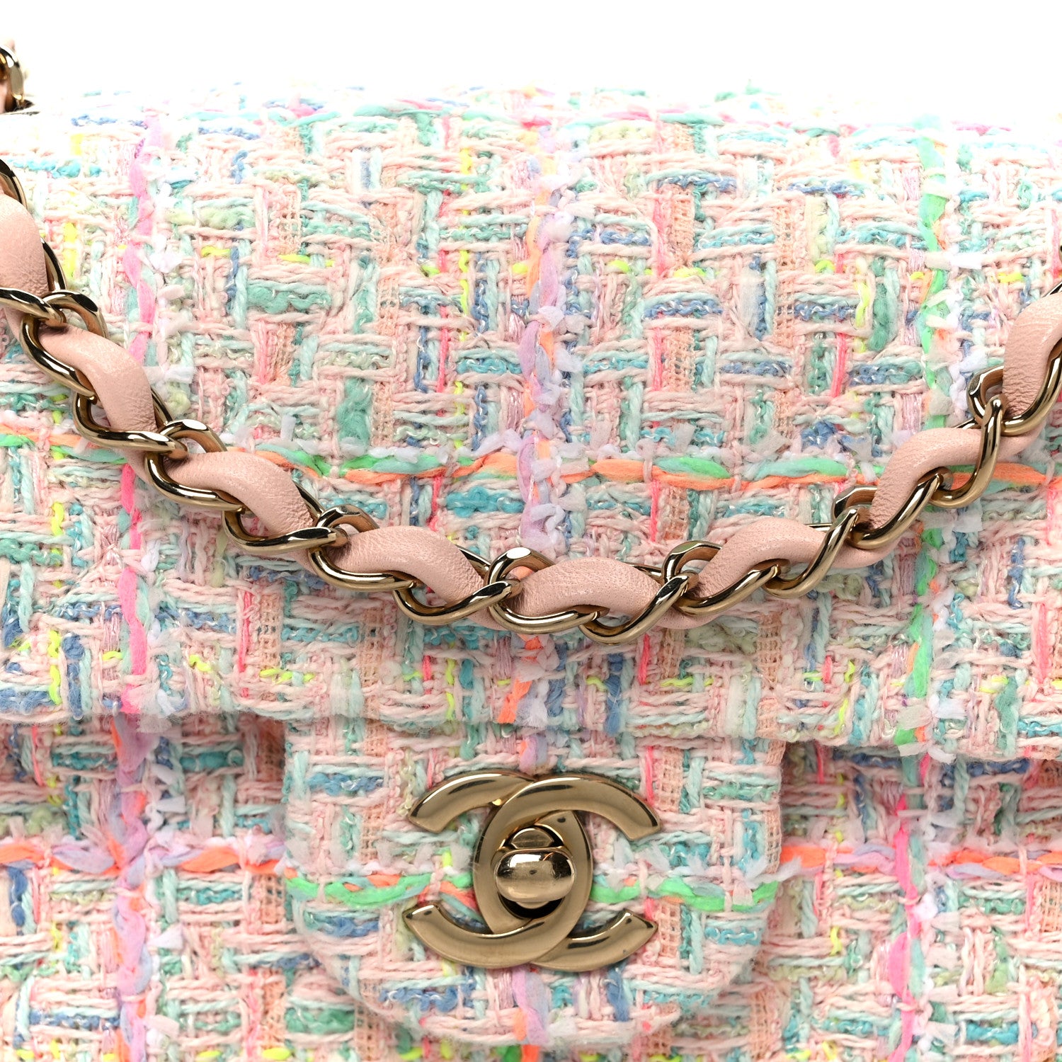 Chanel Tweed Quilted Mini Rectangular Flap Pink Green Orange Purple 9 of 13
