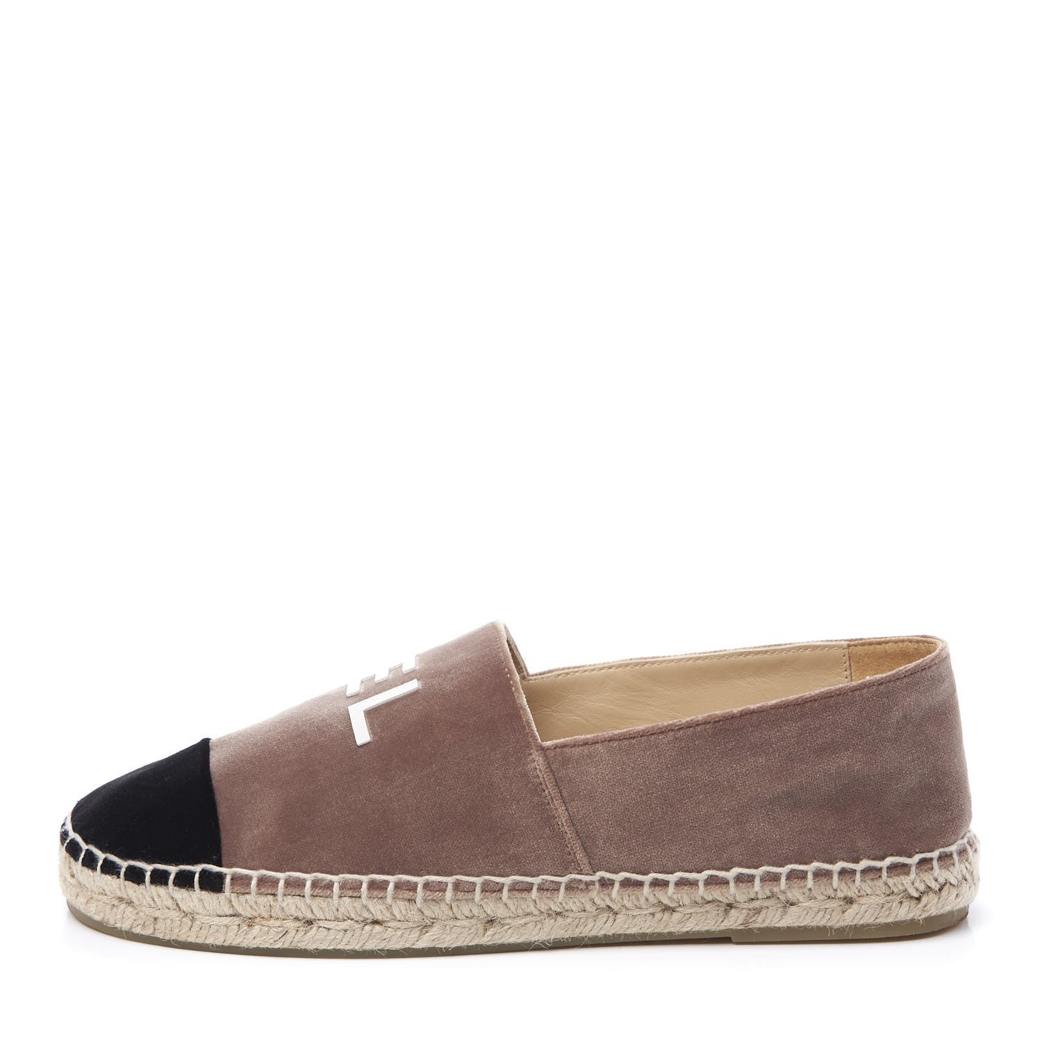 Chanel Velvet Logo Espadrilles 38 Beige Black 1 of 11