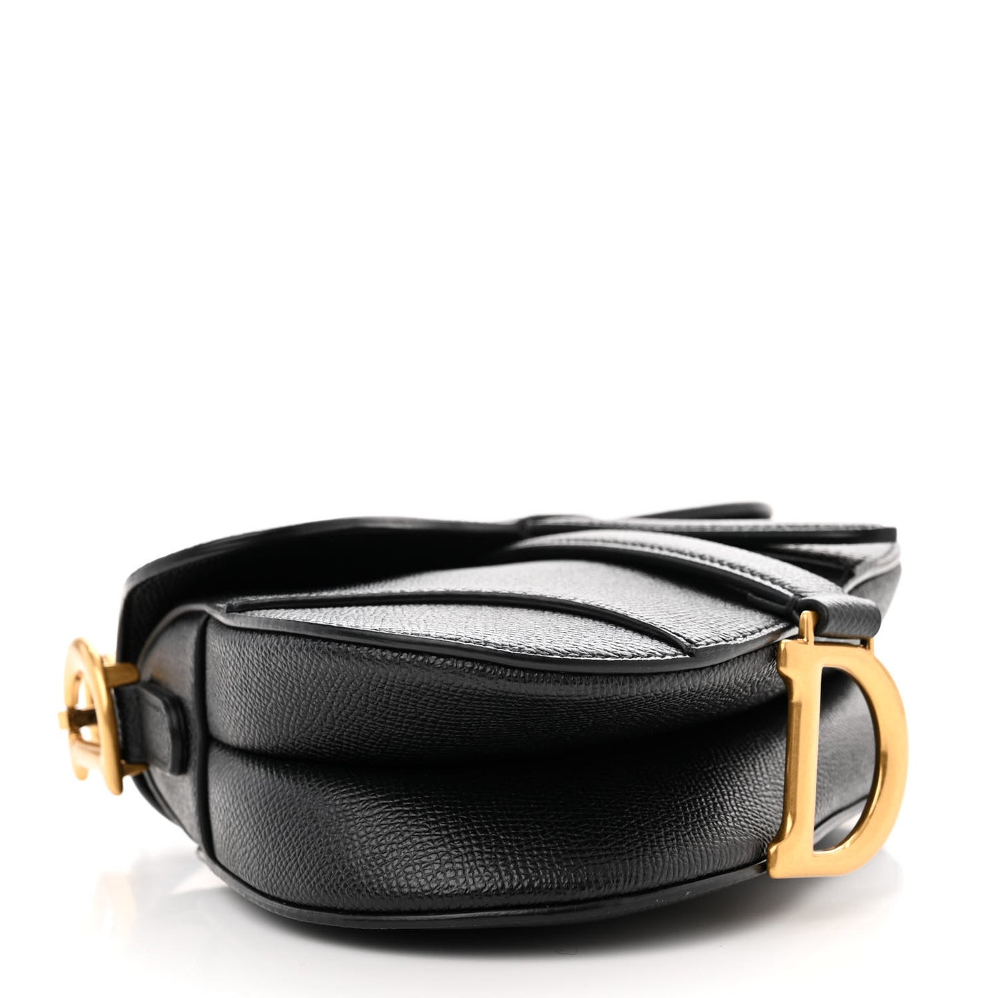 Grained Calfskin Mini Saddle Bag With Strap Black