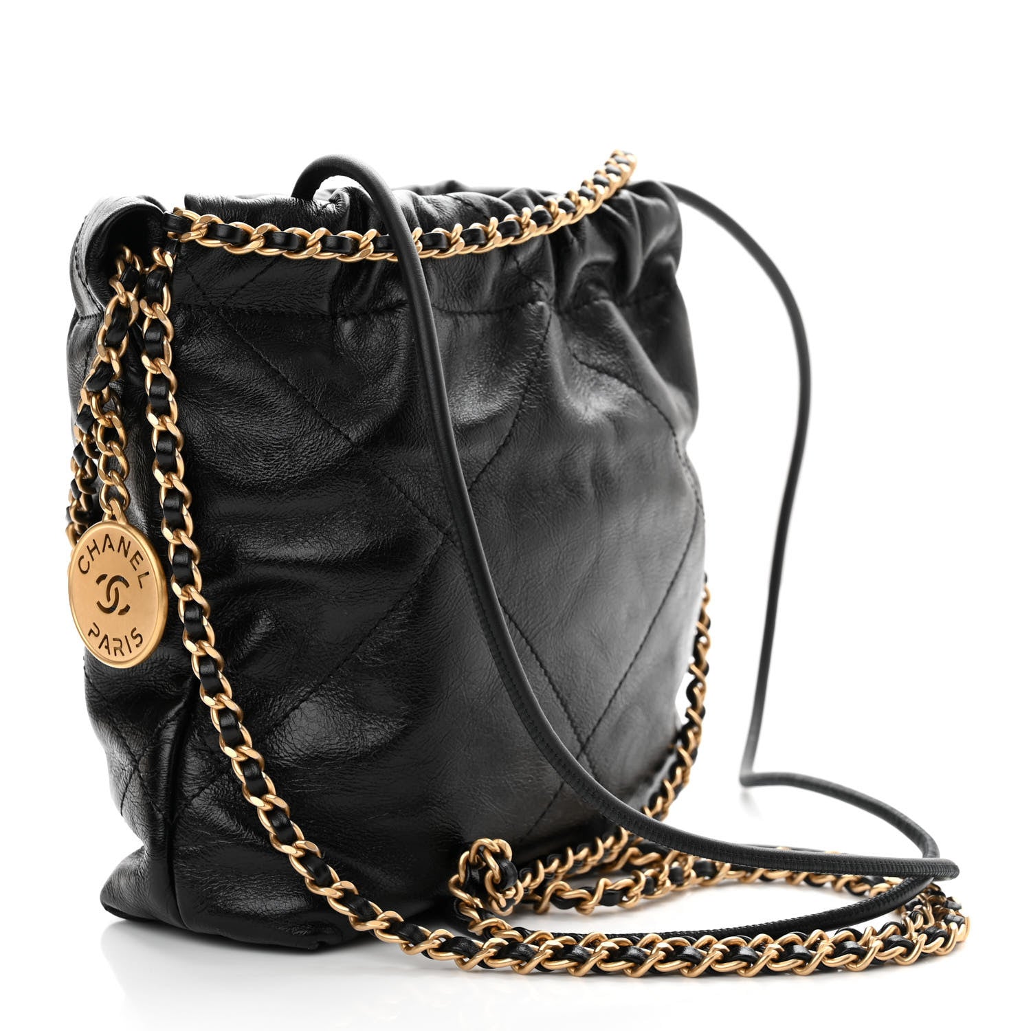 Chanel Shiny Crumpled Calfskin Quilted Pearl Mini Chanel 22 Black 2 of 9