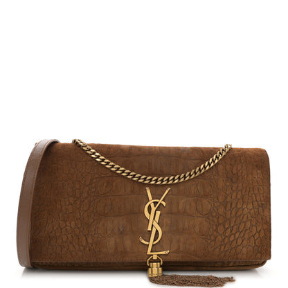 Saint Laurent Crocodile Embossed Suede Monogram Tassel Kate 99 Tan 1 of 11
