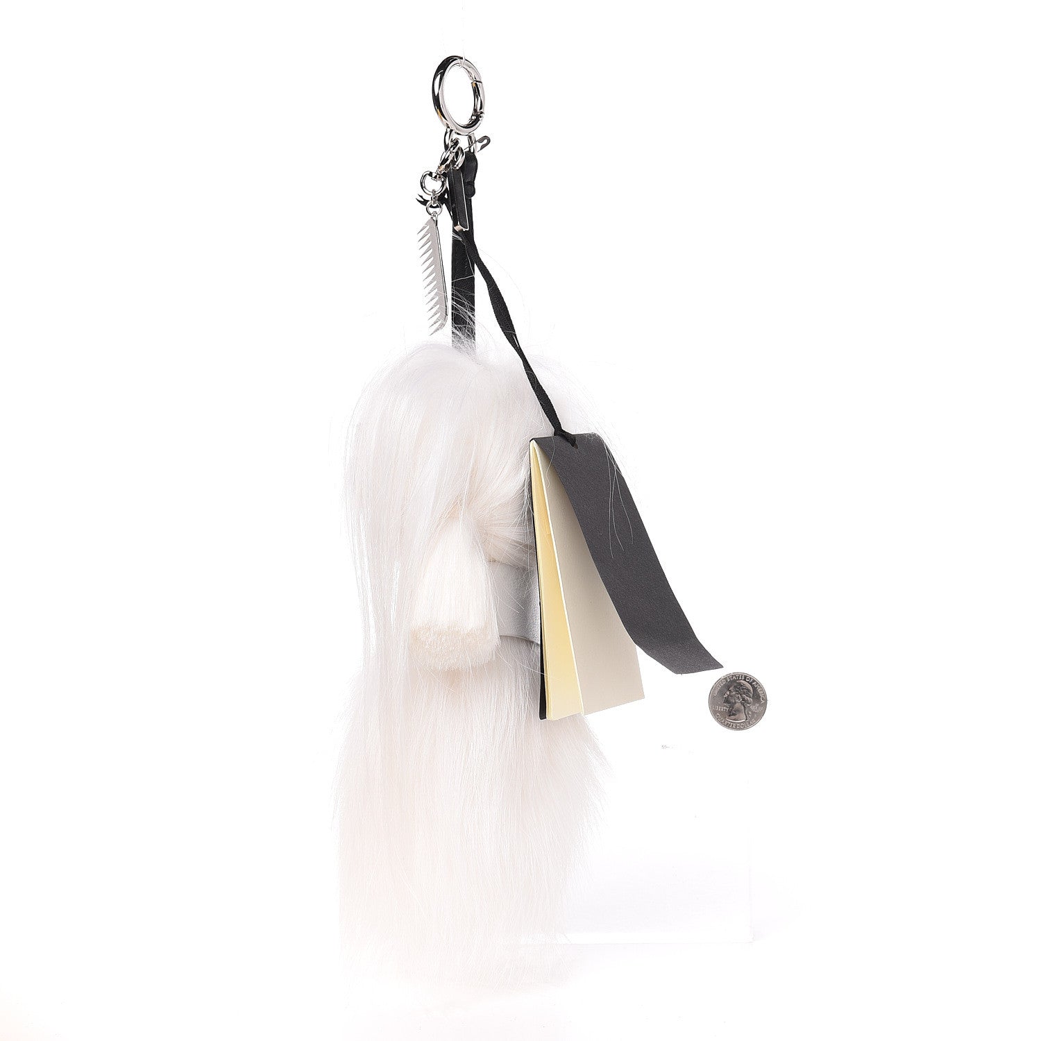 Fendi Fox Goat Mink Fur Nappa Crystal Studded Mini Karlito Tuxedo Bag Charm White Multicolor 2 of 3