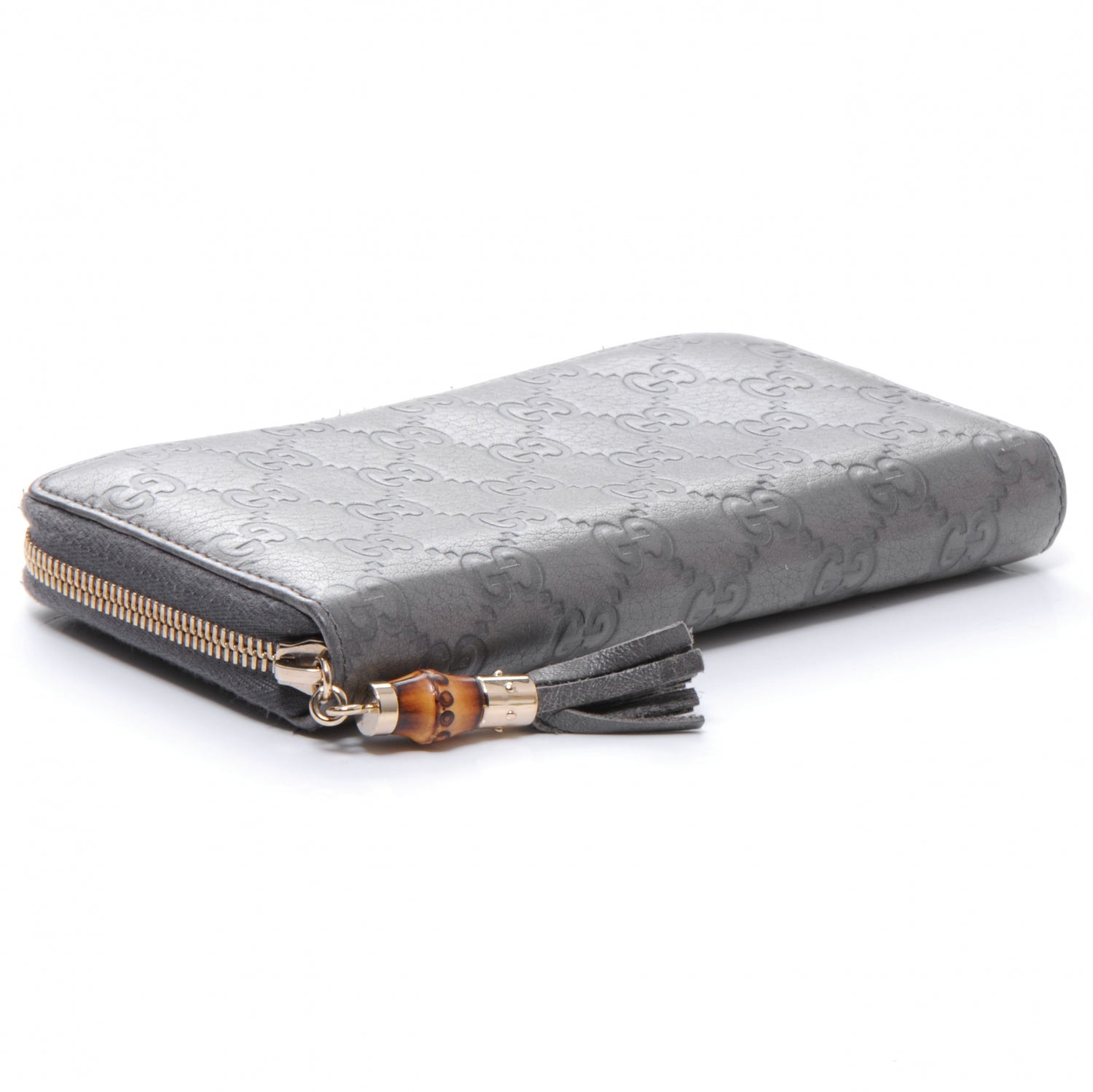Gucci Guccissima Bamboo Tassel Zip Around Wallet Grey 4 of 7