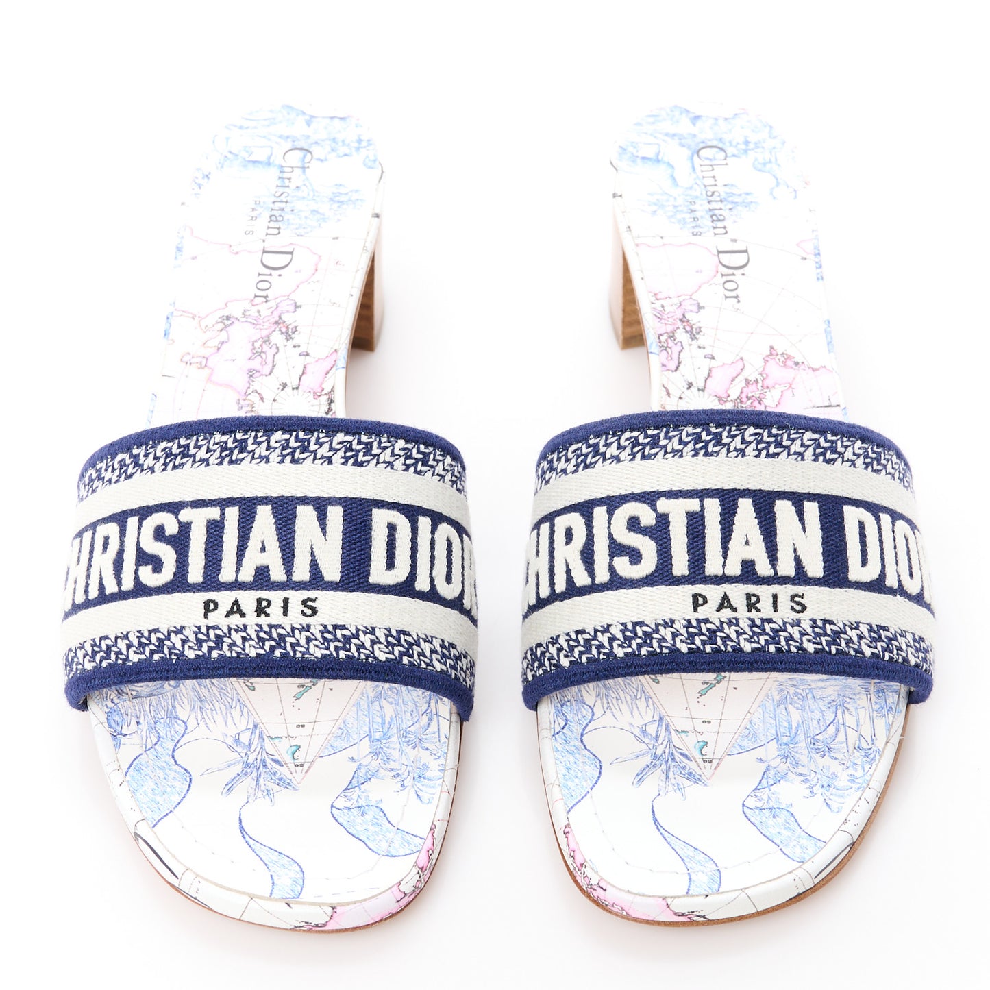 Canvas Around The World Embroidered Dway 40mm Slide Sandals 40.5 White Multicolor