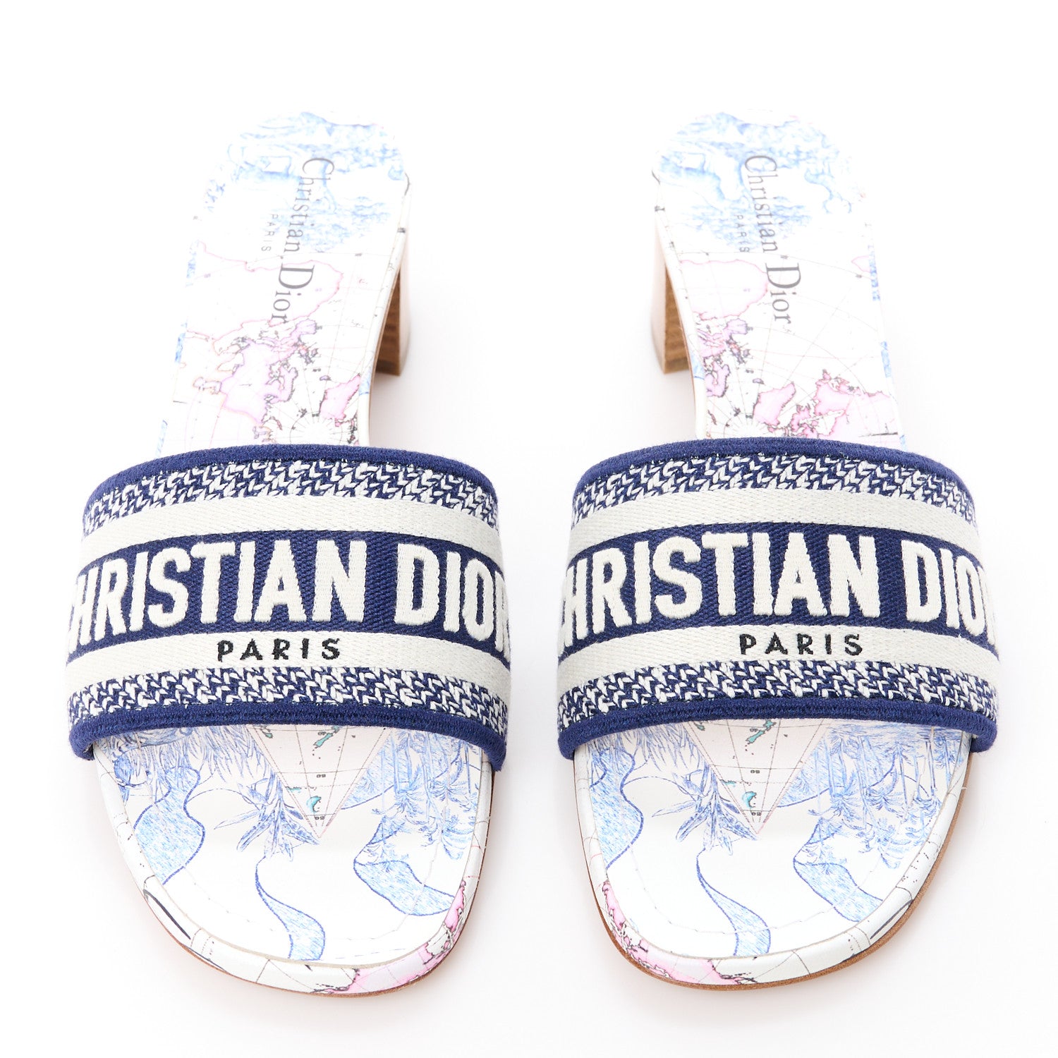 Christian Dior Canvas Around The World Embroidered Dway 40mm Slide Sandals 40.5 White Multicolor 2 of 9