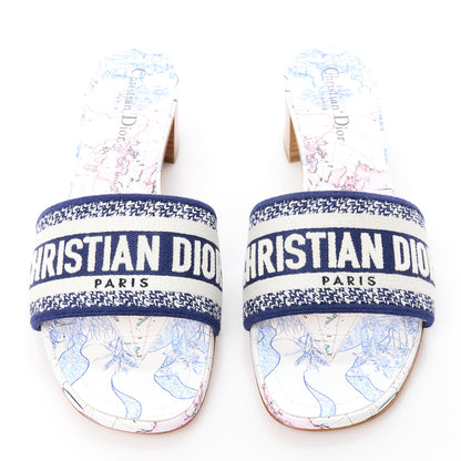 Christian Dior Canvas Around The World Embroidered Dway 40mm Slide Sandals 40.5 White Multicolor 2 of 9