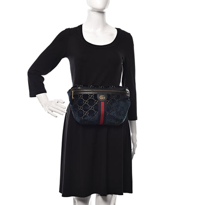 Gucci Velvet GG Monogram Web Belt Bag Blue Beige 2 of 11