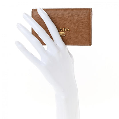 Prada Saffiano Metal Bi-Fold Card Holder Wallet Caramel 2 of 7