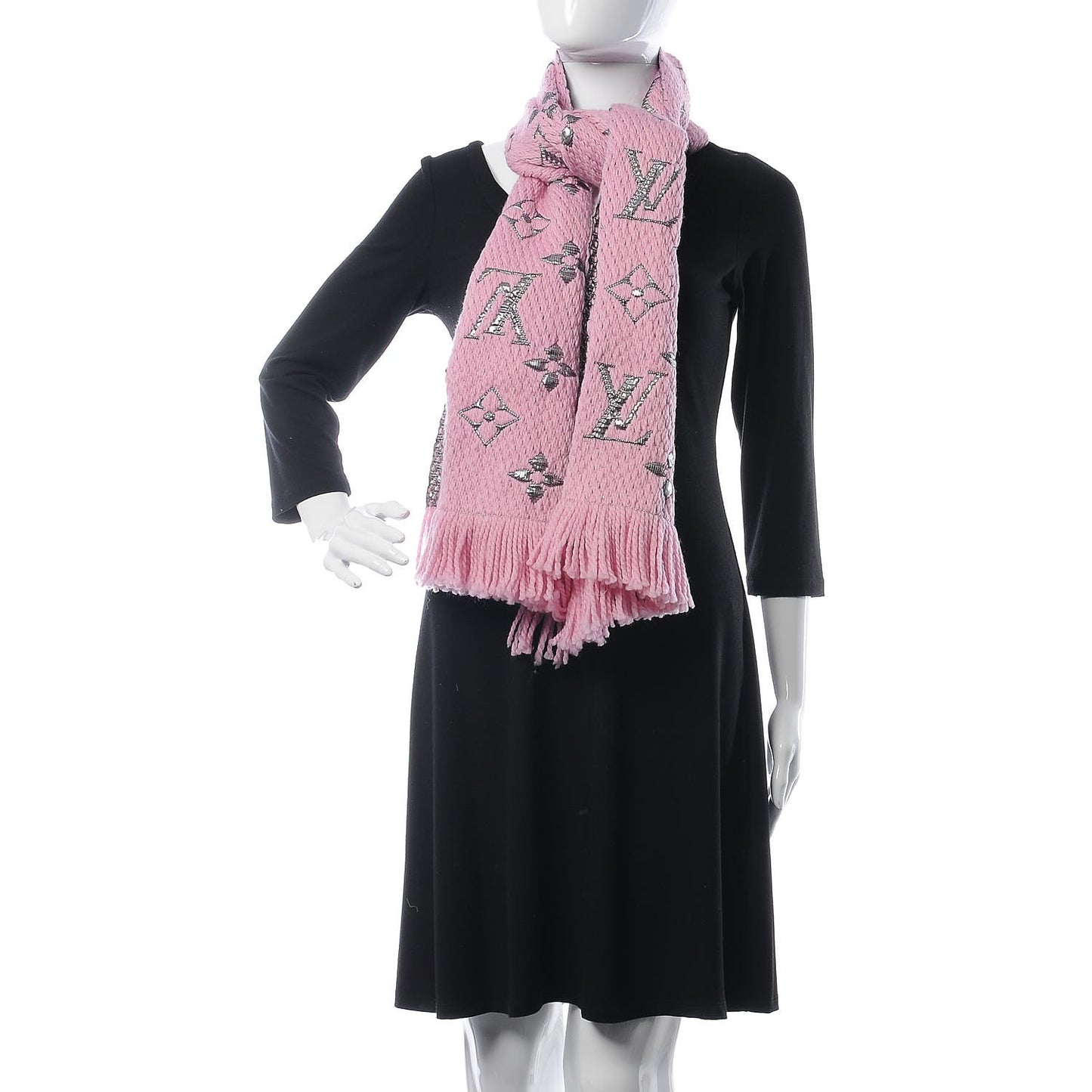 Wool Silk Logomania Shine Scarf Pink