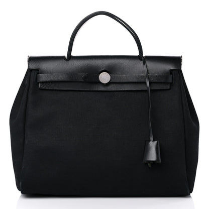 Hermes Toile Vache Calfskin Herbag 30 PM Black 1 of 18