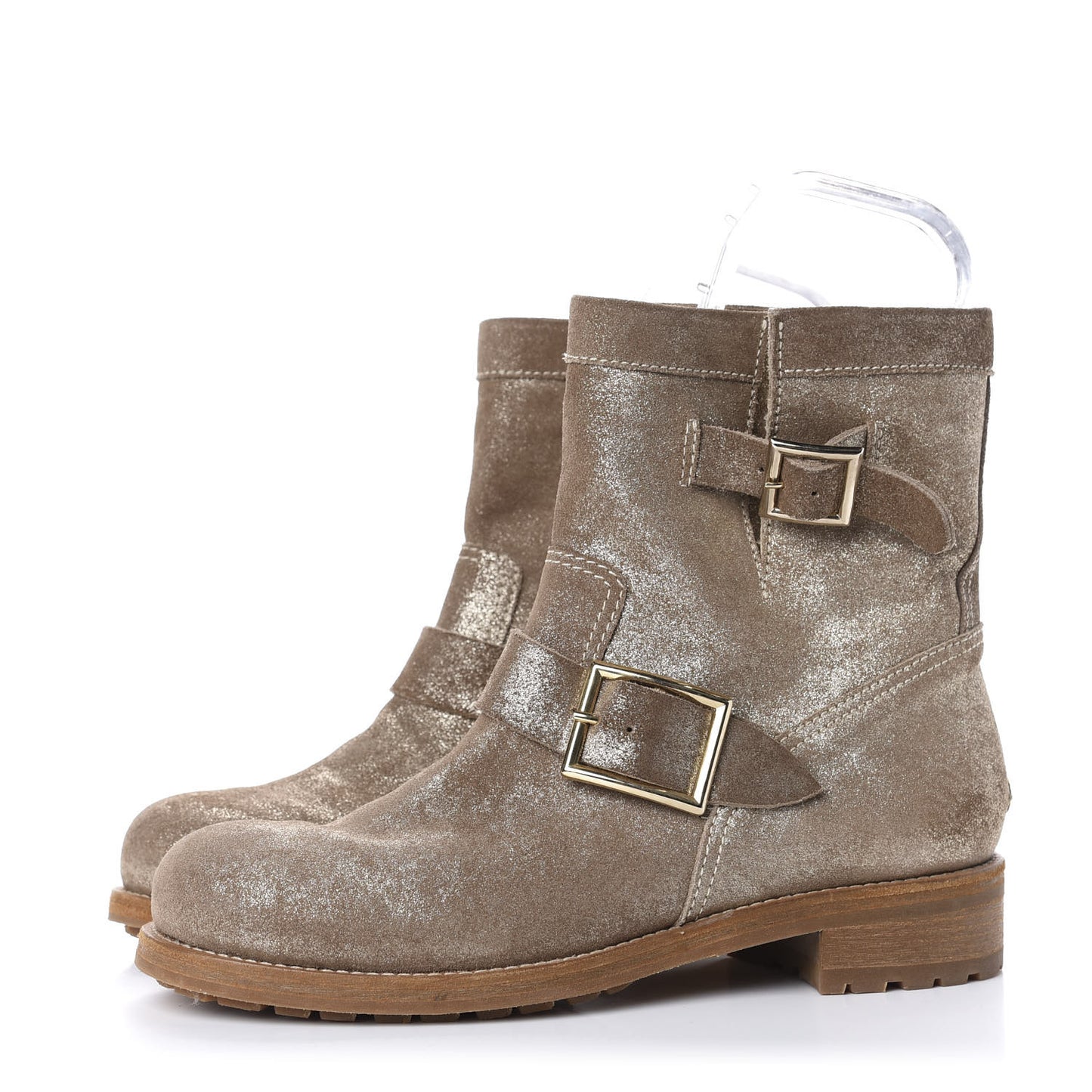 Metallic Suede Youth Biker Boots 37.5 Brown