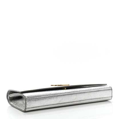 Saint Laurent Textured Metallic Calfskin Classic Monogram Cassandre Clutch Silver 4 of 9
