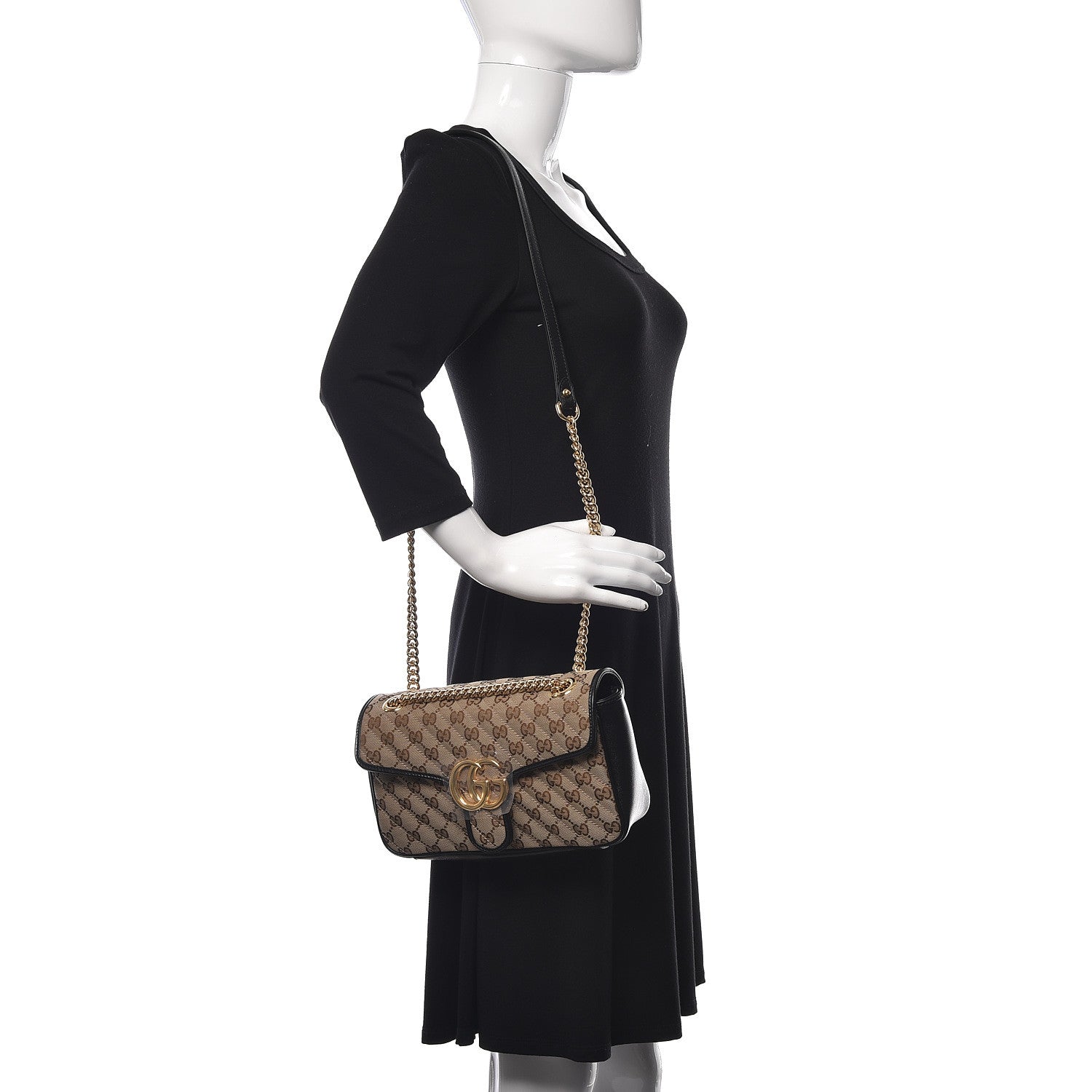 Gucci Monogram Matelasse Diagonal Small GG Marmont Shoulder Bag Beige Black 2 of 11