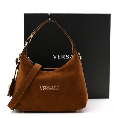 Versace Suede Logo Tag Hobo Tobacco 10 of 10