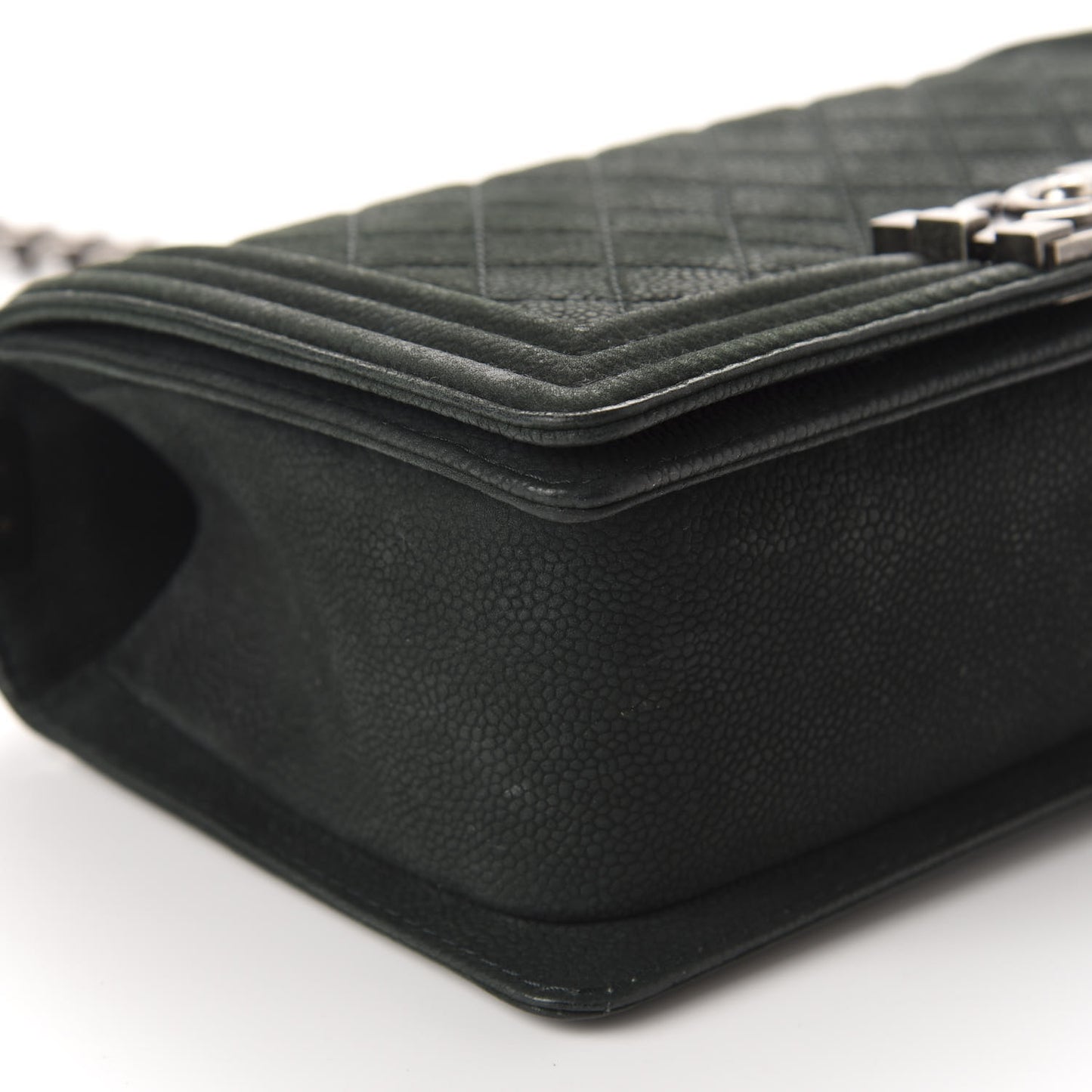 Iridescent Caviar Quilted Medium Boy Flap Dark Green