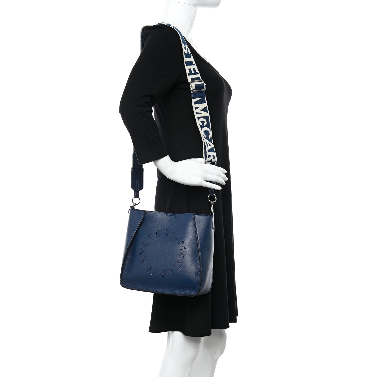 Stella McCartney Eco Alter Nappa Perforated Logo Mini Crossbody Navy 2 of 9