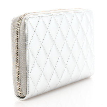 Chanel Metallic Lambskin Quilted Large Gusset Zip Around Wallet Silver Pink 3 of 12