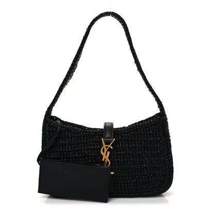 Saint Laurent Raffia Calfskin Le 5 A 7 Mini Hobo Black Black 3 of 11