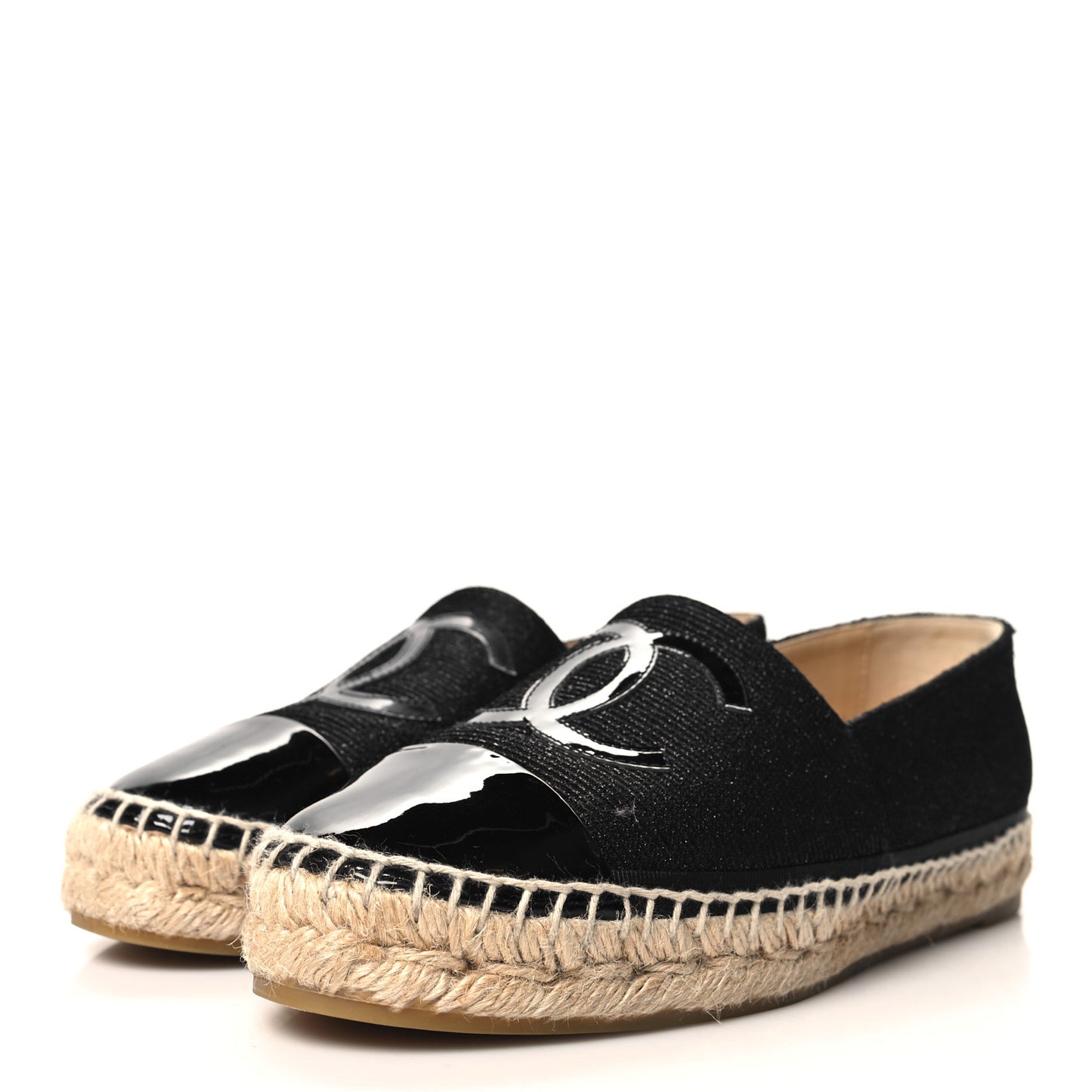 Fabric Patent Calfskin CC Espadrilles 38 Black
