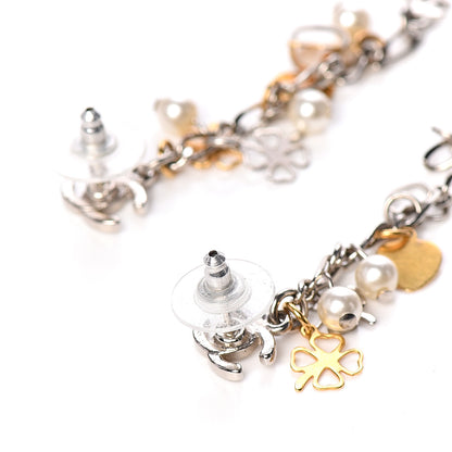 Chanel Beaded Resin CC Chain Charm Drop Earrings Silver Nacre 2 of 4