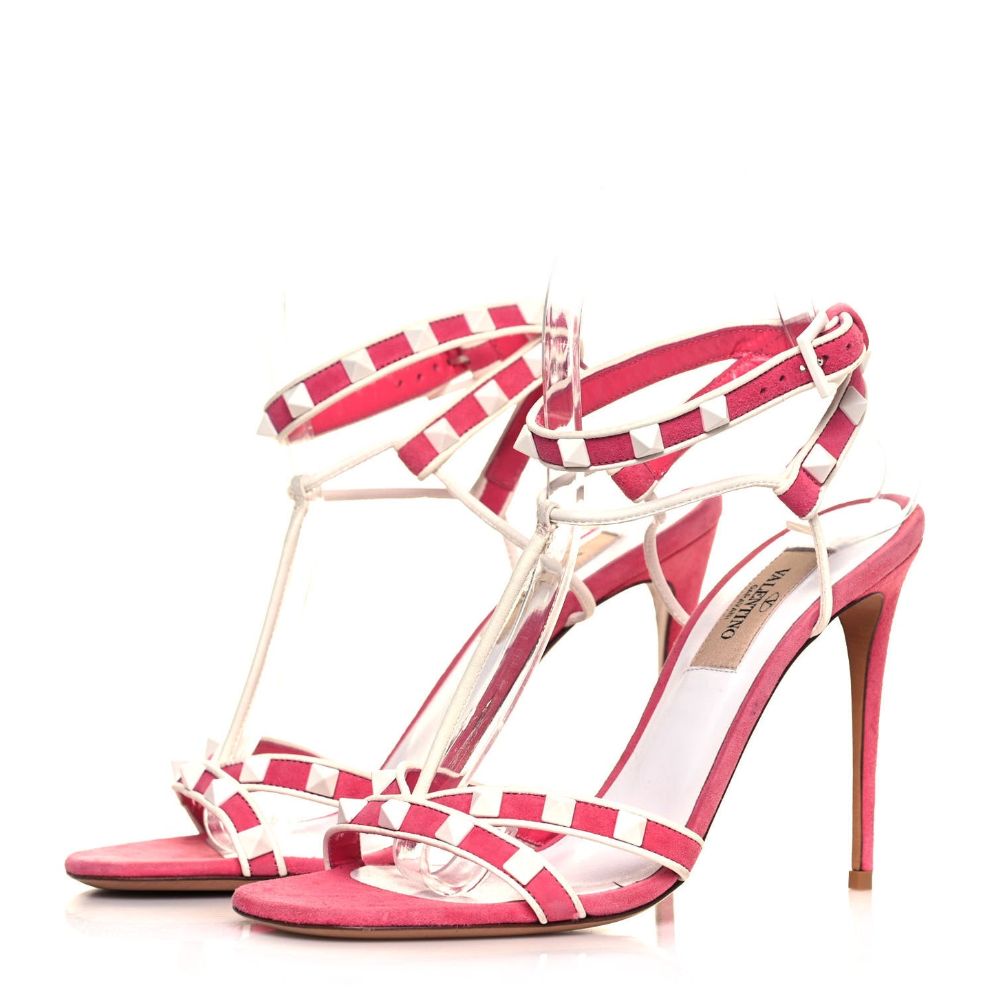 Suede Free Rockstud Ankle T-Strap 105mm Sandals 36.5 Shadow Pink White