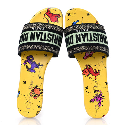 Christian Dior Canvas Embroidered Zodiac Mules Slide Sandals 38 Yellow Multicolor 2 of 11