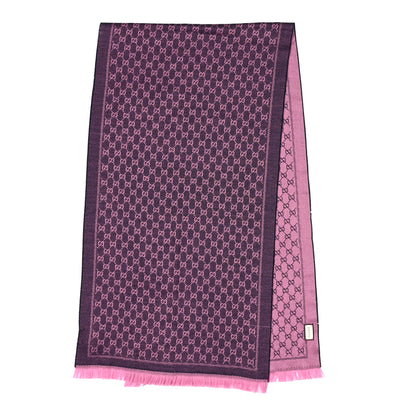 Gucci Wool Jacquard GG Monogram Sten Fringe Scarf Magenta Bordeaux 2 of 4