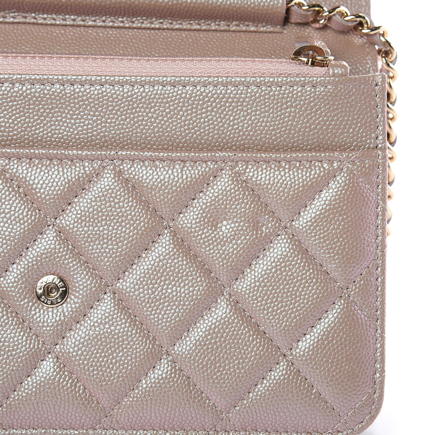 Chanel Iridescent Caviar Quilted Wallet On Chain WOC Beige 11 of 12