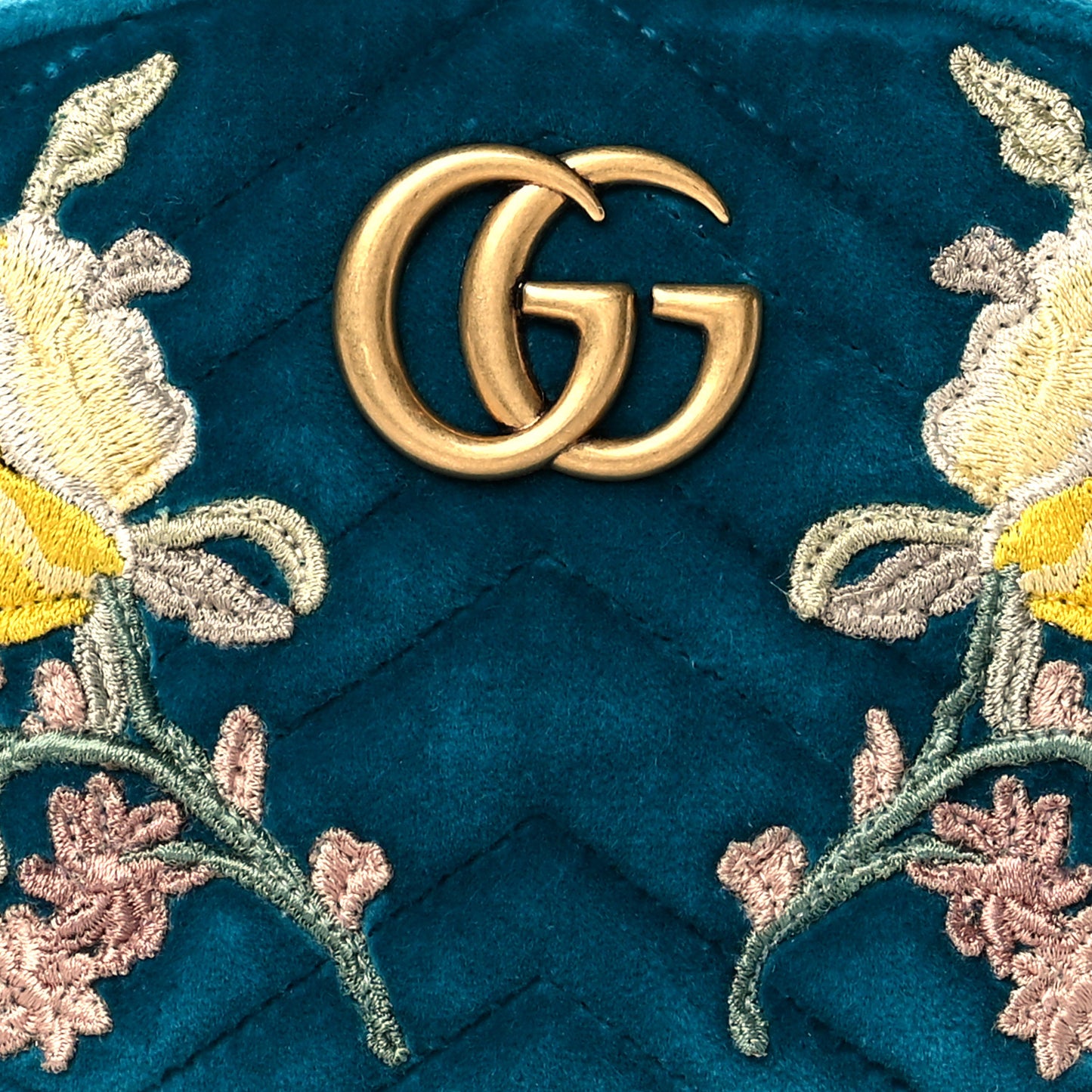 Velvet Matelasse Embroidered GG Marmont Belt Bag 85 34 Pavone Cyan