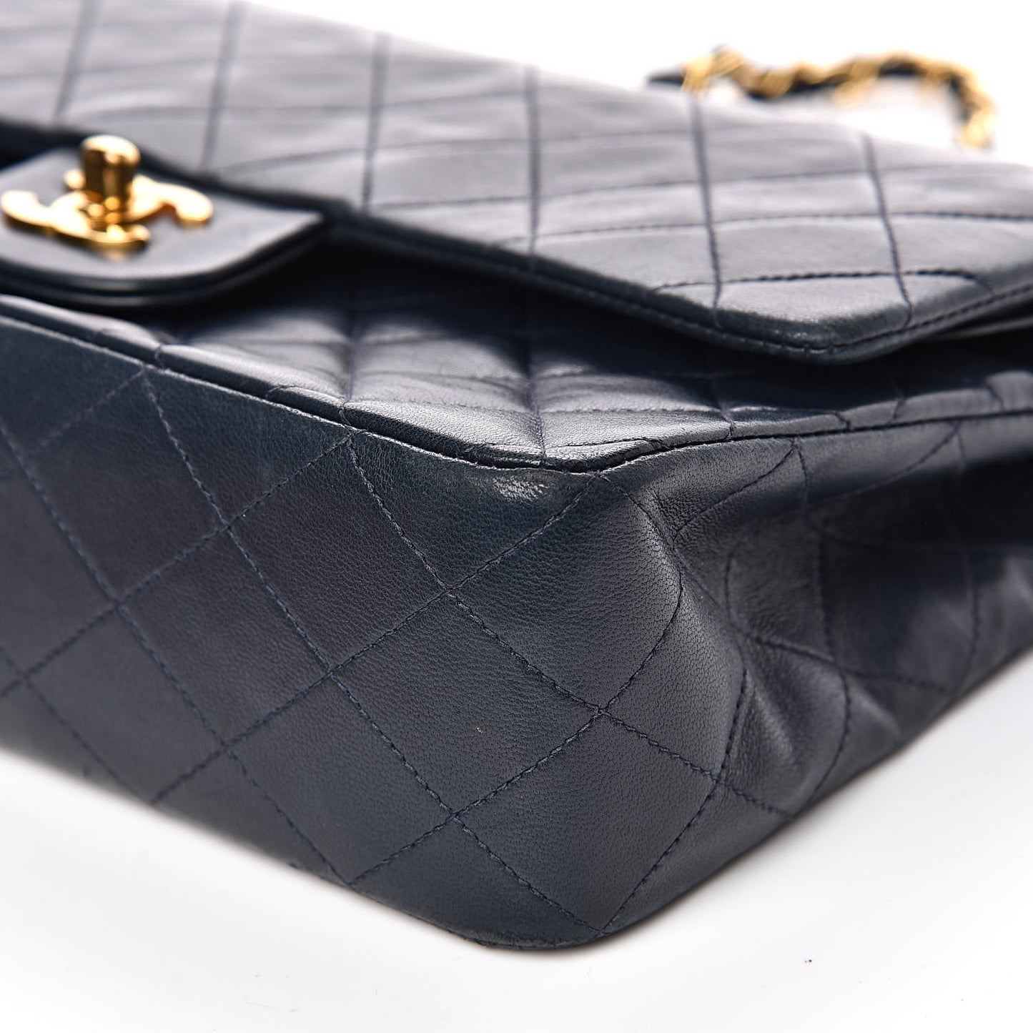 Lambskin Quilted Medium Double Flap Navy