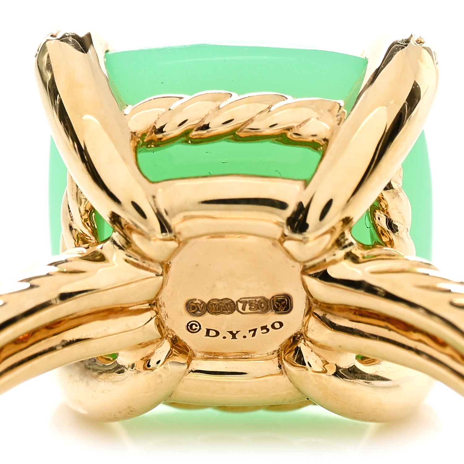 David Yurman 18K Yellow Gold Diamond Chrysoprase 11mm Chatelaine Ring 51 5.75 3 of 3
