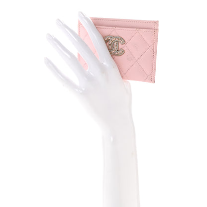 Chanel Caviar Quilted Crystal Card Holder Pink 2 of 10
