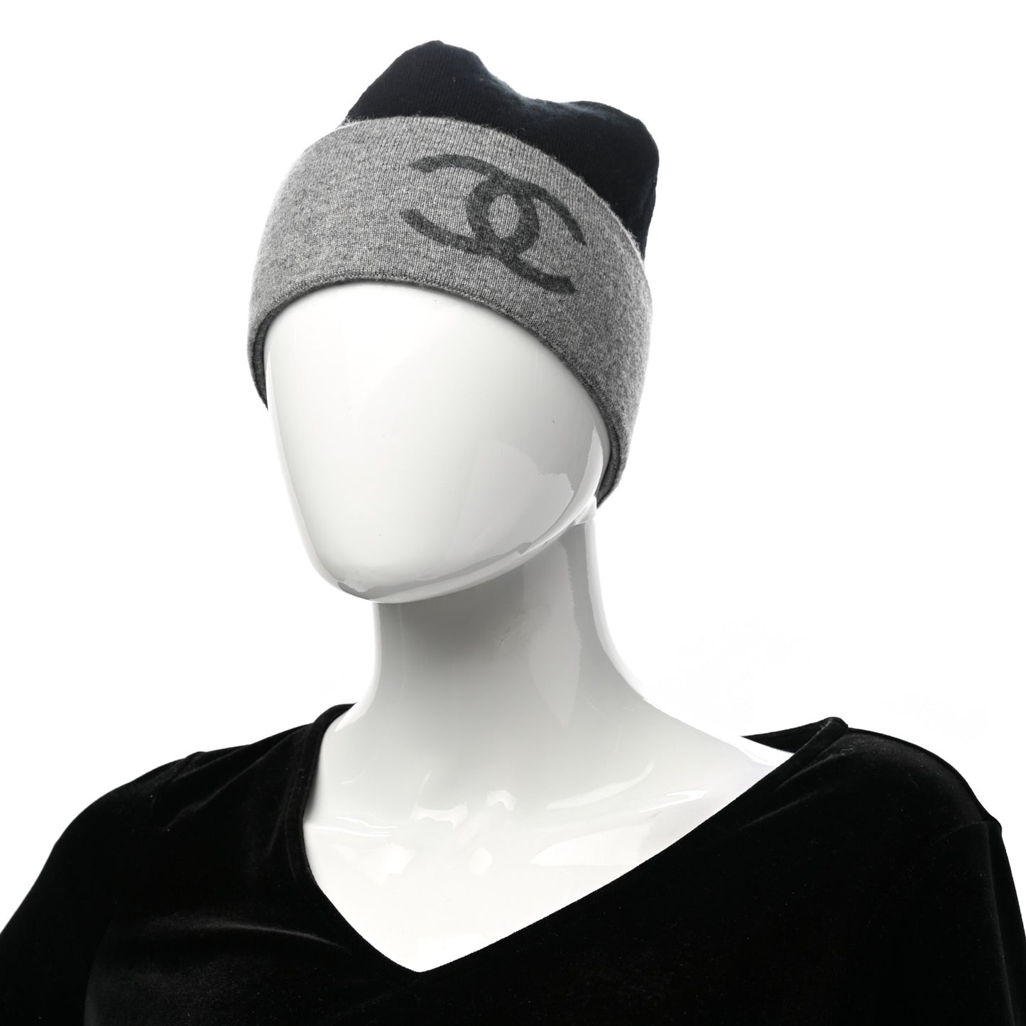 Cashmere Blend CC Beanie Hat Black Grey