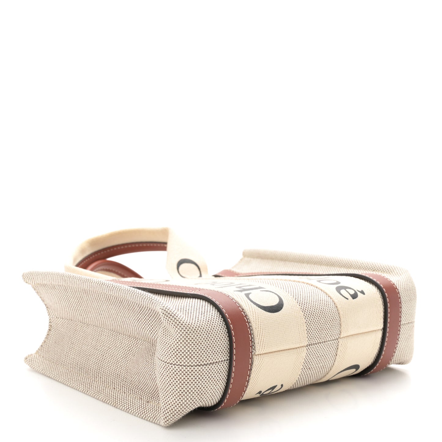 Cotton Calfskin Small Woody Ribbon Tote White Brown