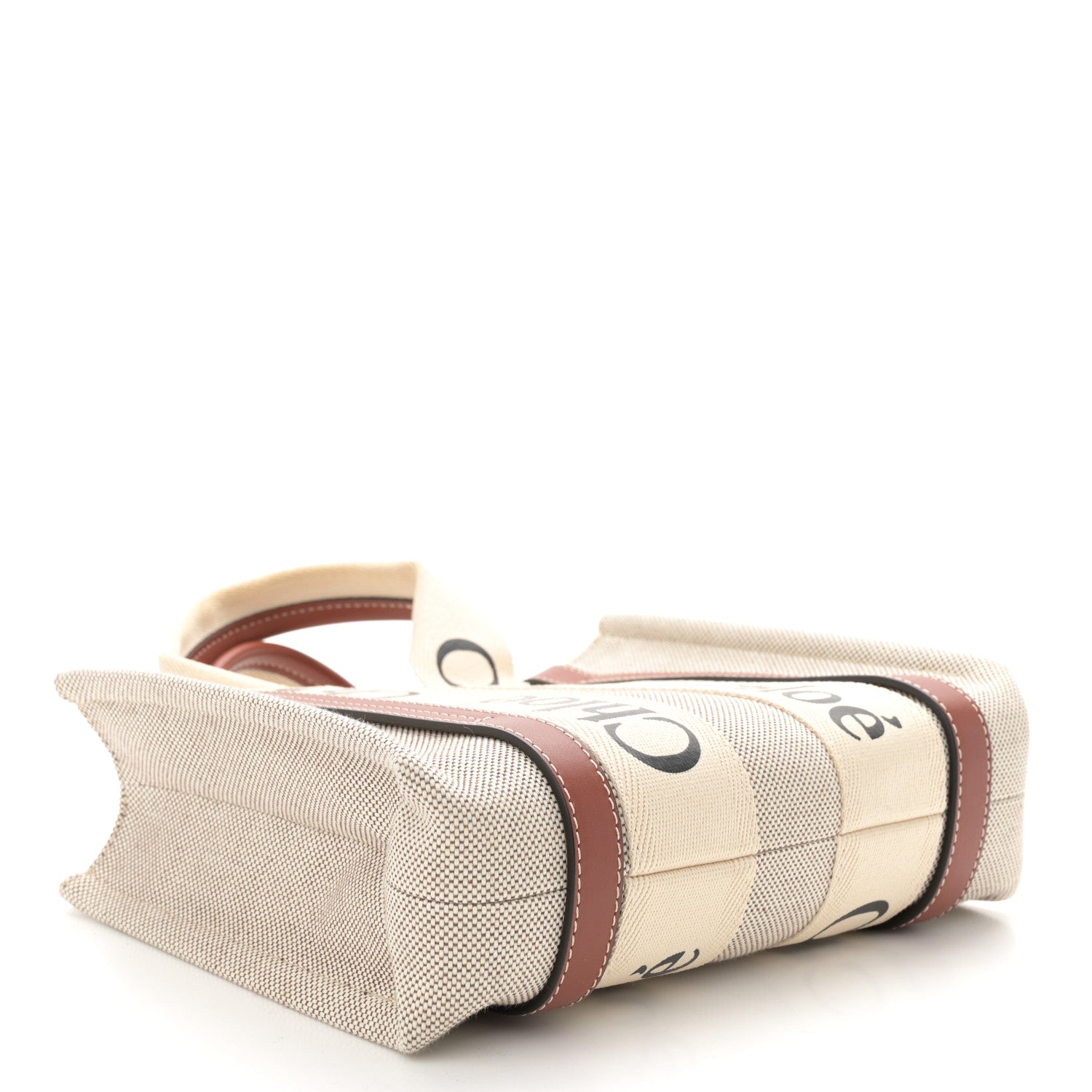 Chloe Cotton Calfskin Small Woody Ribbon Tote White Brown 4 of 10