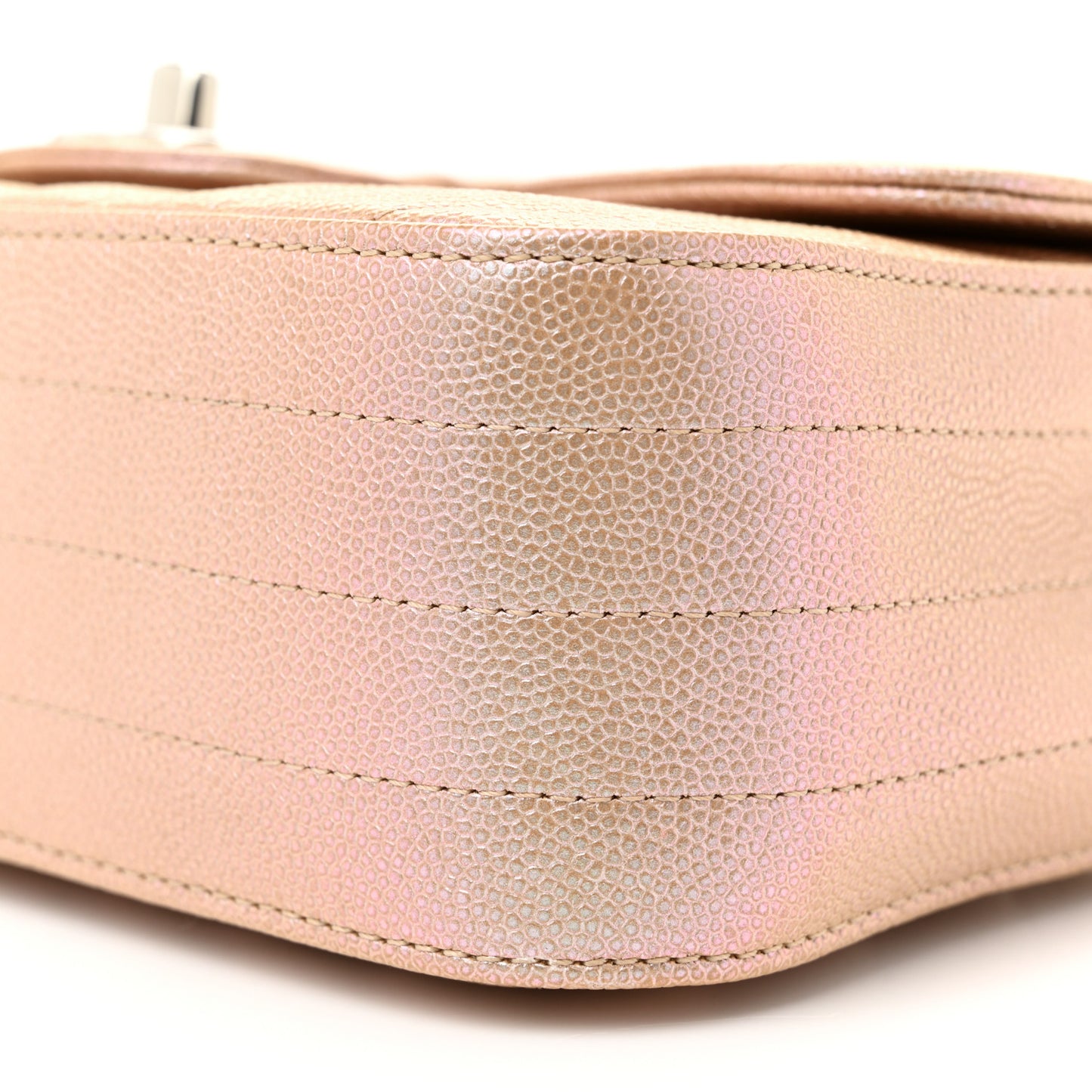 Iridescent Caviar Chevron Quilted Mini Rectangular Flap Light Gold