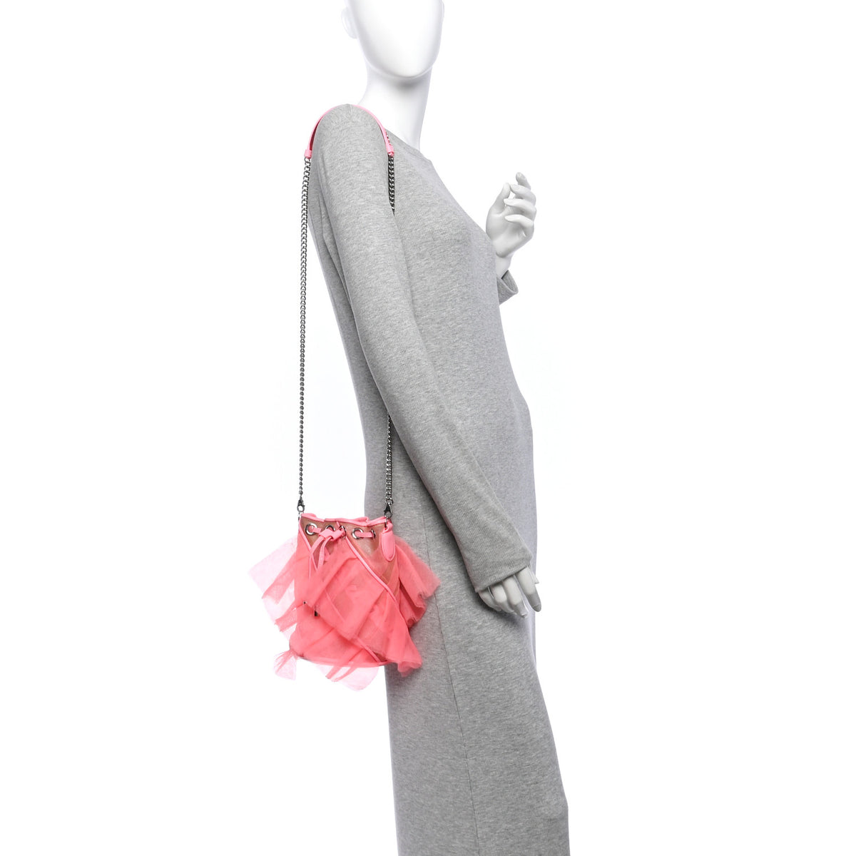 Christian Louboutin Calfskin Ruffle Tulle Marie Jane Bucket Bubble Gum 2 of 15