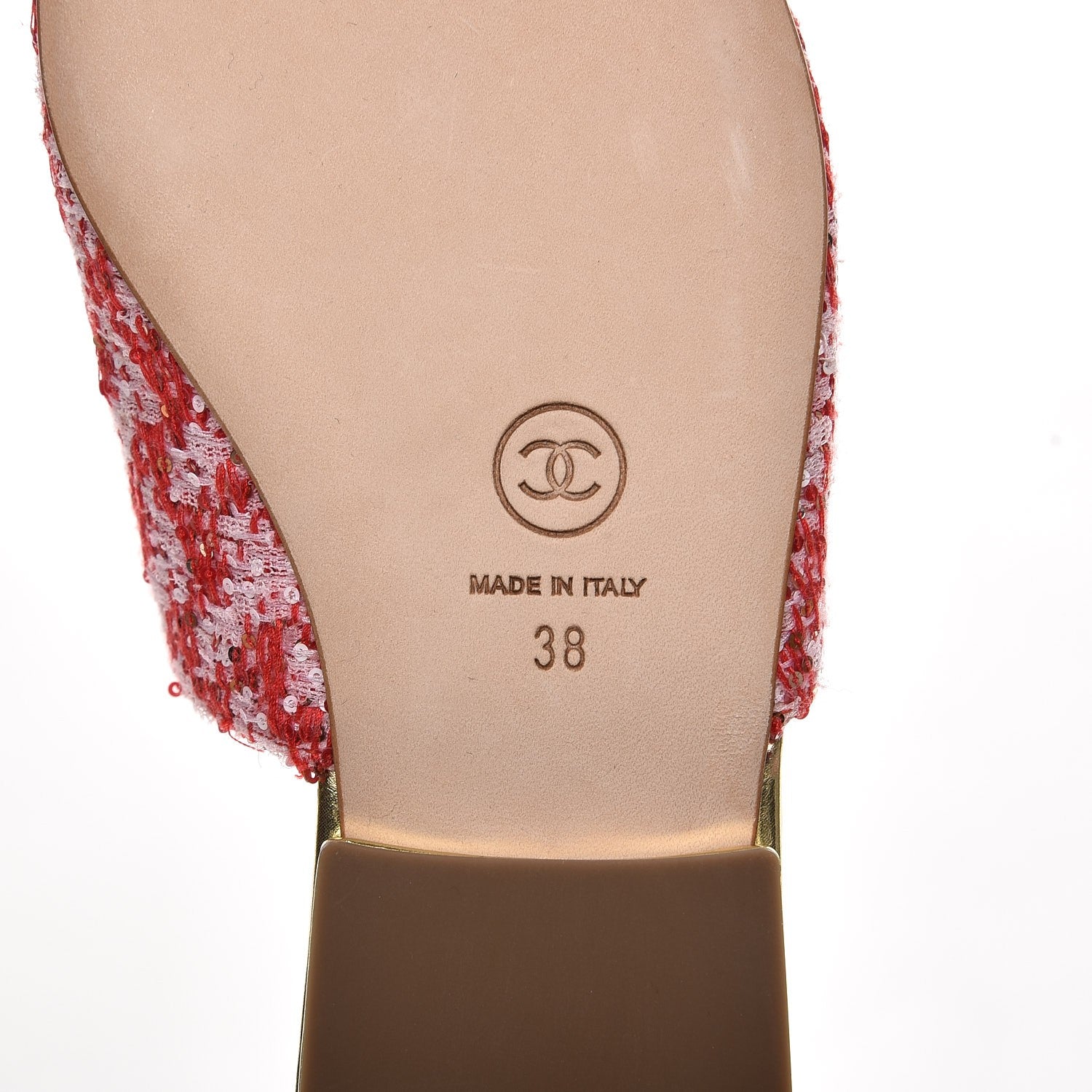 Chanel Sequin Pointed Toe Mules 38 Red Gold 6 of 8