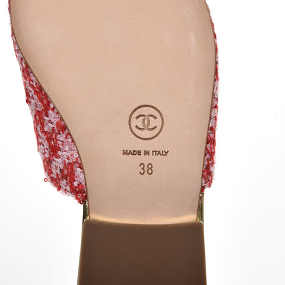 Chanel Sequin Pointed Toe Mules 38 Red Gold 6 of 8