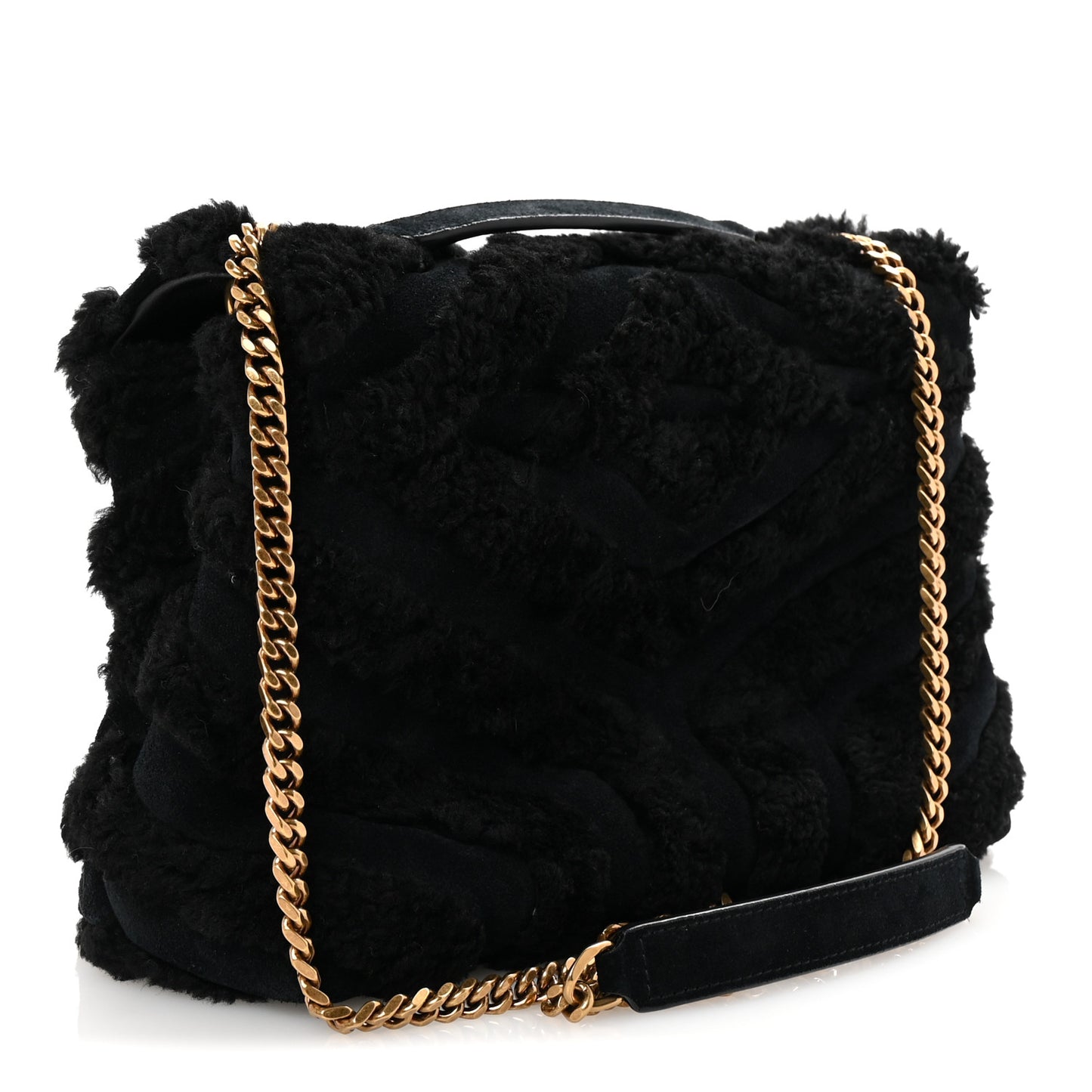 Shearling Y Quilted Monogram Small Loulou Chain Satchel Black