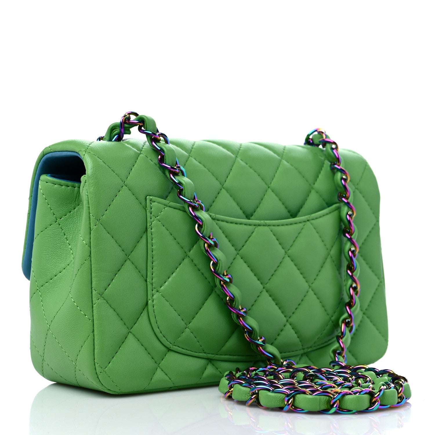 Chanel Lambskin Quilted Mini Rectangular Flap Green Blue 3 of 9