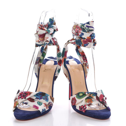Christian Louboutin Veau Velours Crepe Verger Tres Frais 120 Sandals 42 Blue Multi 6 of 10