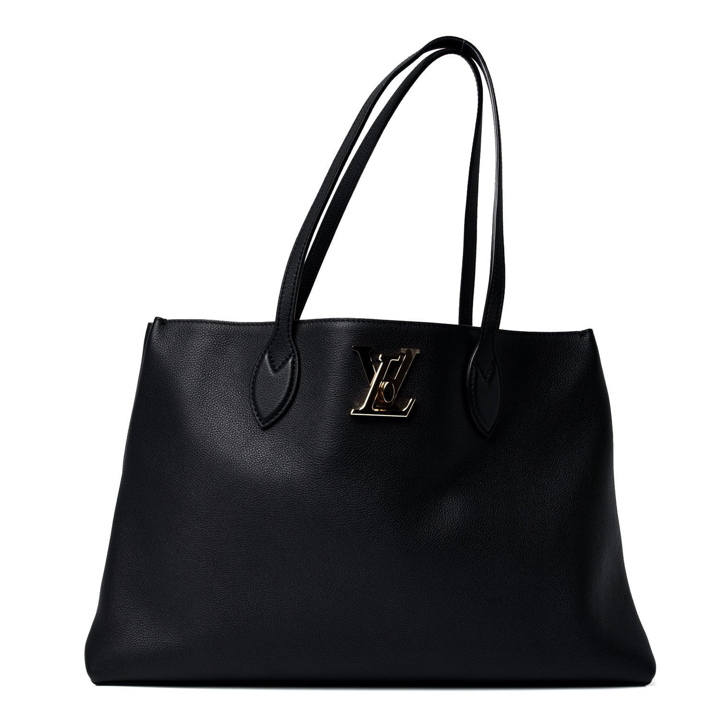 Grained Calfskin Lockme Shopper Black